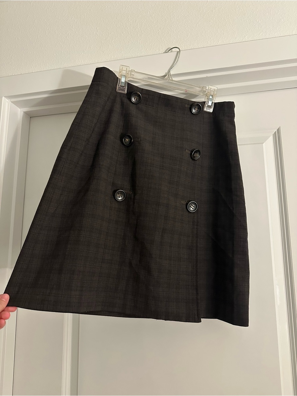 Nine West Black Plaid Double-Breasted Mini Skirt